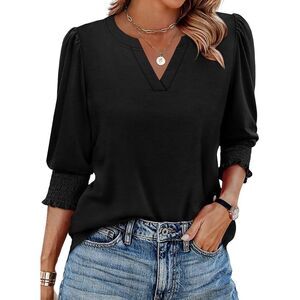 XIEERDUO Blouses for Women Dressy Casual 3/4 Length Sleeve Womens Tops V Neck T